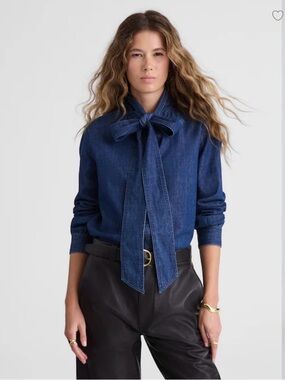 Lauren Ralph Lauren | Blue Denim Button Down Shirt w Neck Tie, XS